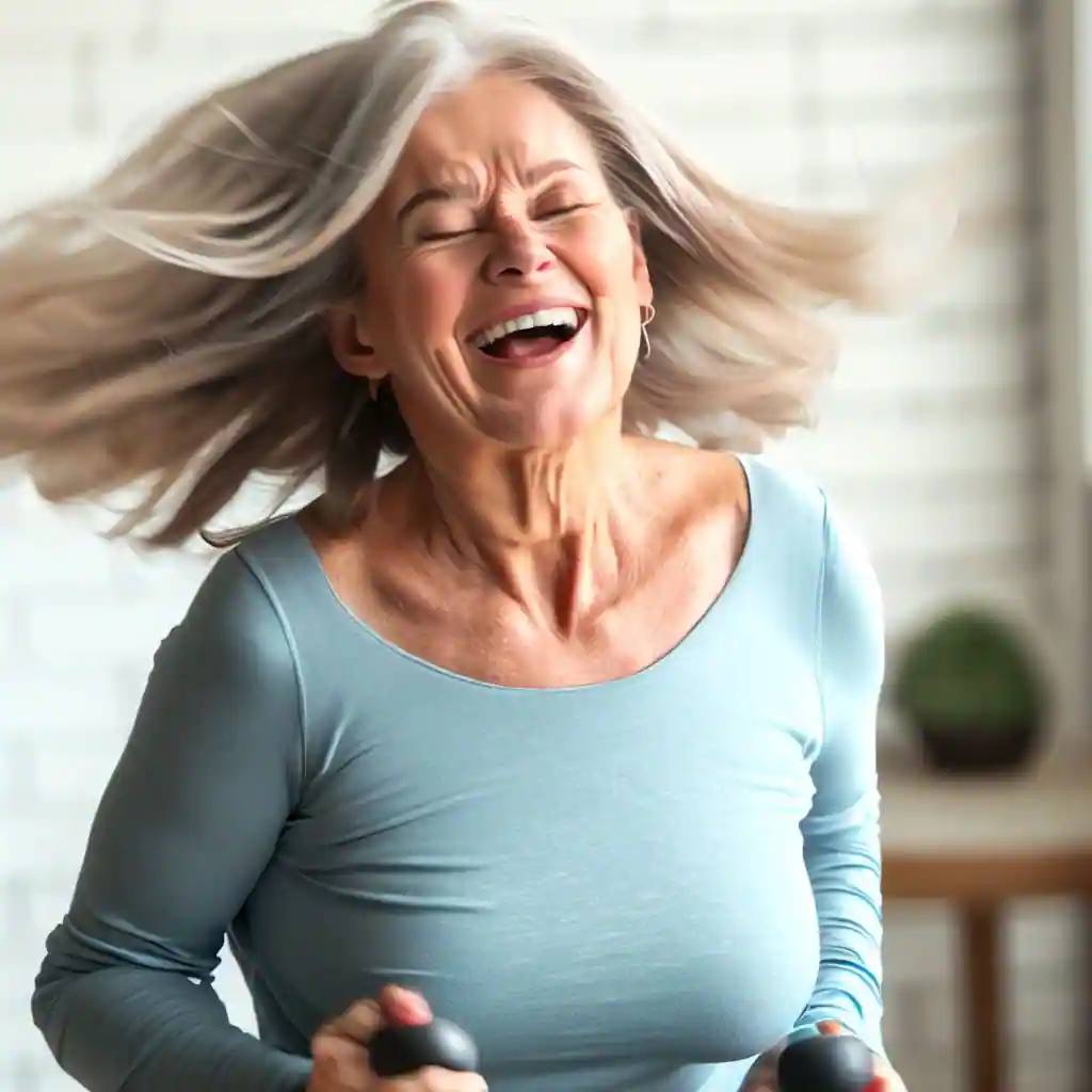走る笑顔の高齢女性