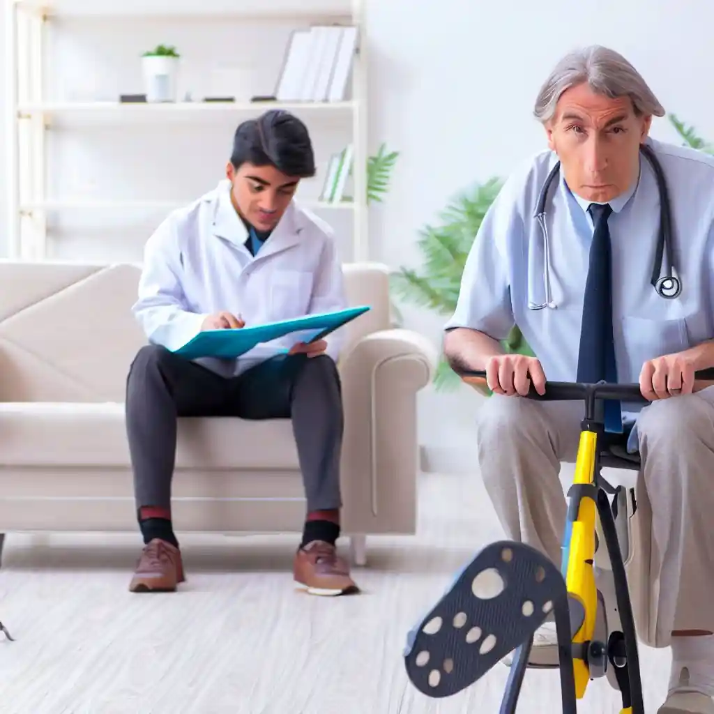 医療者の前でバイク運動をする高齢者