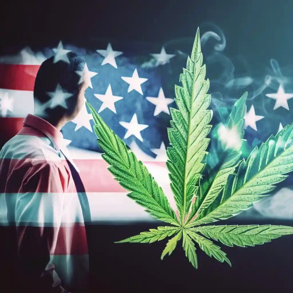 アメリカの国旗と大麻草　イメージ