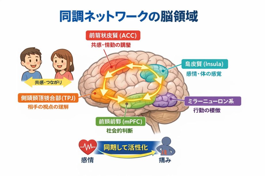同調ネットワークの脳領域　図解